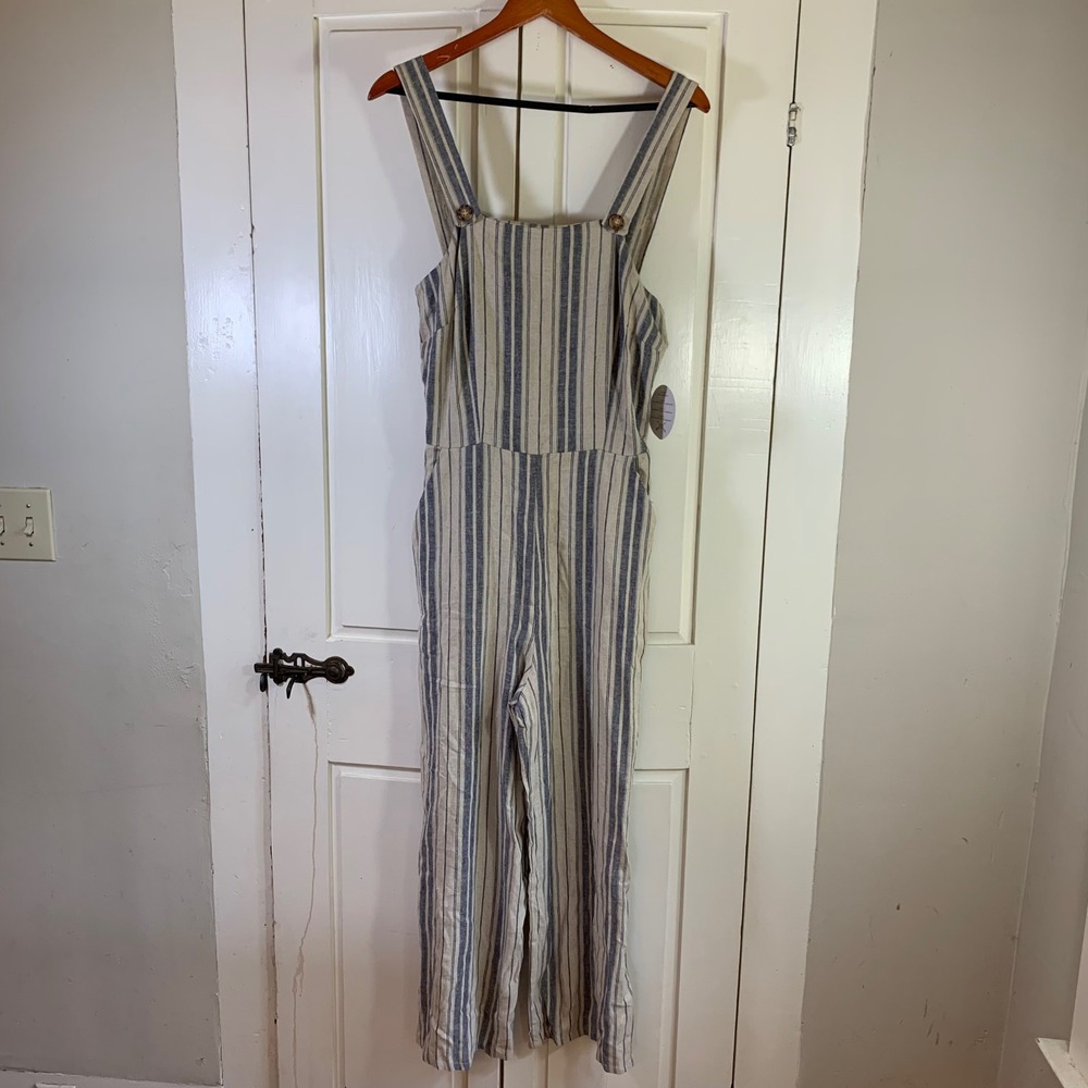Gypsies & Moondust Striped Jumpsuit Women's Large Linen Blend Casual Coastal